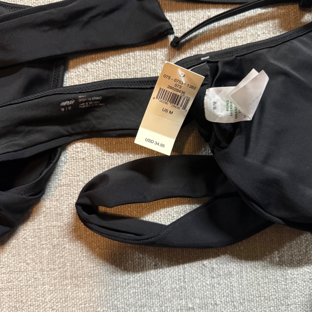 Aerie Wrap Halter Bikini Top Medium Black NWT Swimsuit Beachwear Summer - Picture 2 of 2